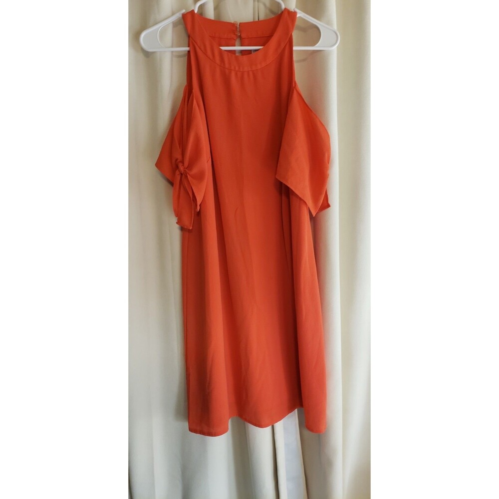 London Times Coral Cold Shoulder Dress US 4 Tie Sleeve Shift Sheath Cocktail